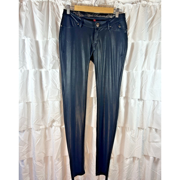 APPLE BOTTOM Pants Womens black Size 7/8 logo Stretch Polyester Spandex - Picture 2 of 10